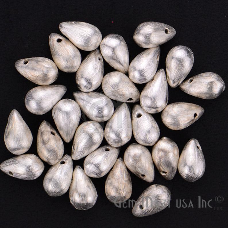 10pc Lot Of 7x12mm Pears Drops Shape Silver Plated Large Spacer Beads - GemMartUSA