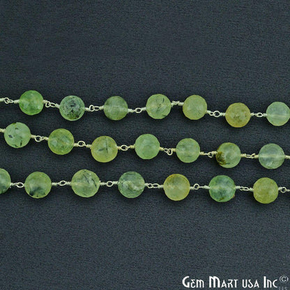 Prehnite Beads Chain, Silver Plated Wire Wrapped Rosary Chain (763959115823)