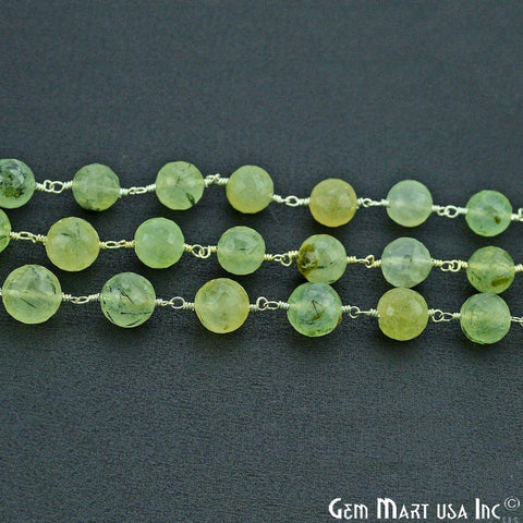Prehnite Beads Chain, Silver Plated Wire Wrapped Rosary Chain (763959115823)