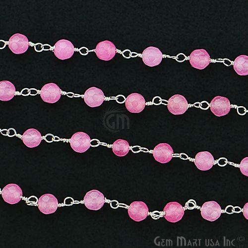 Baby Pink Jade Beads Silver Plated Wire Wrapped Rosary Chain (763961606191)