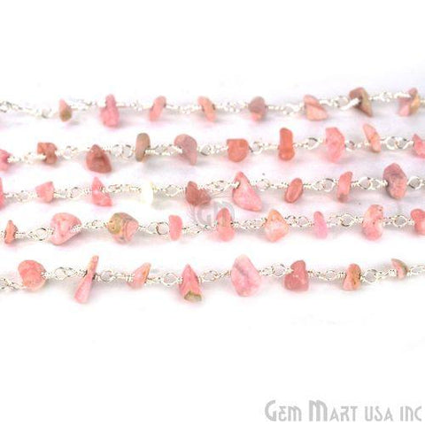 Pink Opal 4-6mm Nugget Chip Beads Silver Plated Rosary Chain (763963342895)