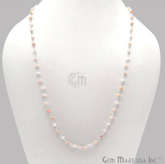 Round Bead Wire Wrapped Necklace Chain (Pick your Gemstone, Plating) - GemMartUSA