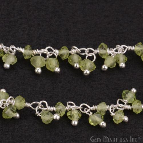 Peridot Faceted Beads Silver Plated Cluster Dangle Rosary Chain (764235382831)