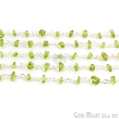 Peridot Beads Chain, Silver Plated Wire Wrapped Rosary Chain (763720073263)