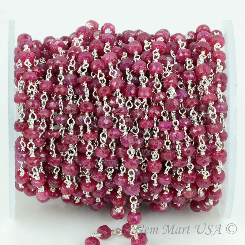 Ruby Silver Plated Beaded Wire Wrapped Rosary Chain (763968716847)
