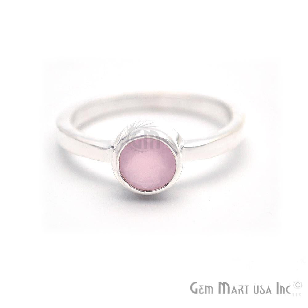 Silver Plated Round Shape Single Gemstone Solitaire Ring (Pick your stone & size) - GemMartUSA