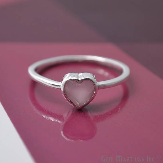 Silver Plated Heart Shape Single Gemstone Solitaire Ring (SP-12009) - GemMartUSA