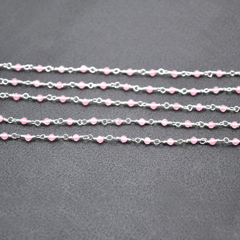 Rose Chalcedony Silver Plated Wire Wrapped Gemstone Beads Rosary Chain (763969339439)