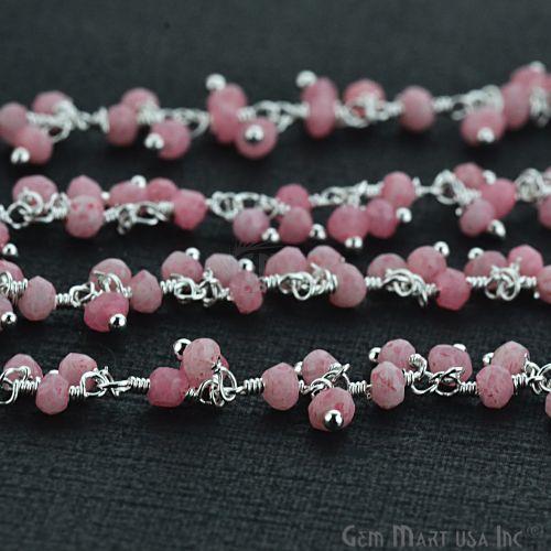 Rose Chalcedony Faceted Beads Silver Plated Cluster Dangle Chain (764235907119)