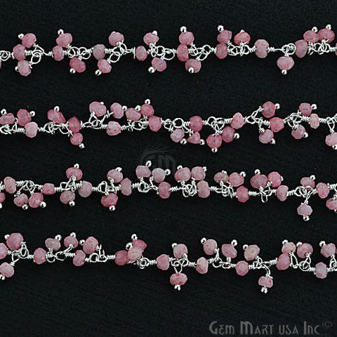 Rose Chalcedony Faceted Beads Silver Plated Cluster Dangle Chain (764235907119)