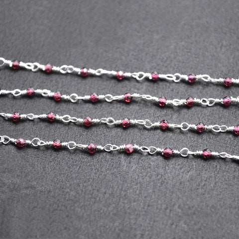 Rhodolite Silver Plated Wire Wrapped Gemstone Beads Rosary Chain (763971043375)