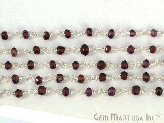 Rhodolite Silver Plated Wire Wrapped Beads Rosary Chain (763971698735)