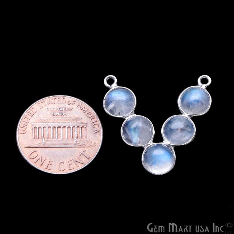 DIY Rainbow Moonstone 24x23mm V-Shape Silver Plated Chandelier Component - GemMartUSA