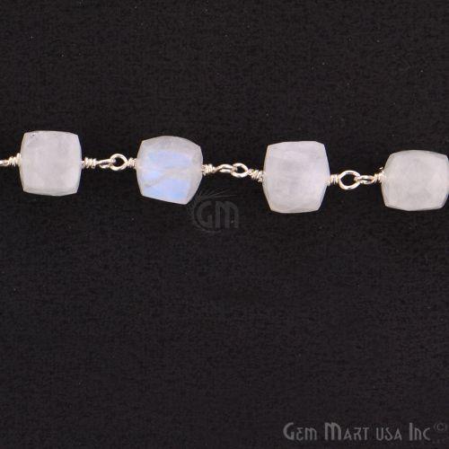 Rainbow Moonstone Silver Plated Wire Wrapped Beads Rosary Chain (763701723183)