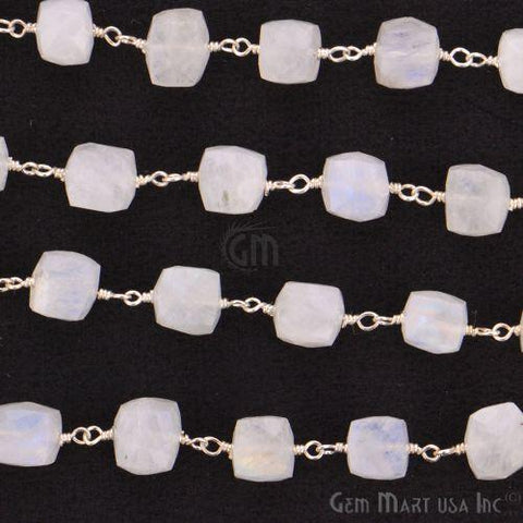 Rainbow Moonstone Silver Plated Wire Wrapped Beads Rosary Chain (763701723183)