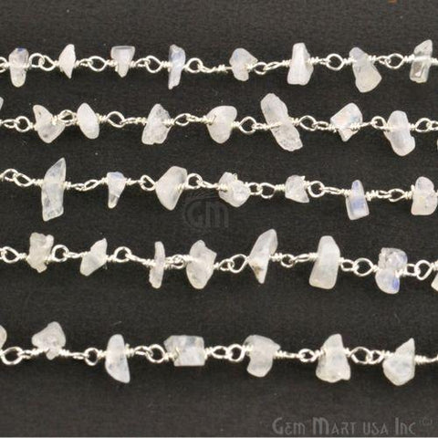 Rainbow Moonstone 4-6mm Nugget Chip Beads Silver Plated Rosary Chain (763702280239)