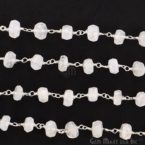 Rainbow Moonstone Silver Plated Wire Wrapped Rosary Chain (763704246319)