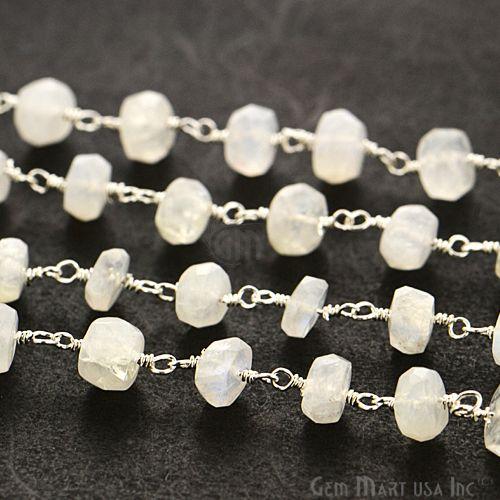 Rainbow Moonstone Silver Plated Wire Wrapped Rosary Chain (763704246319)