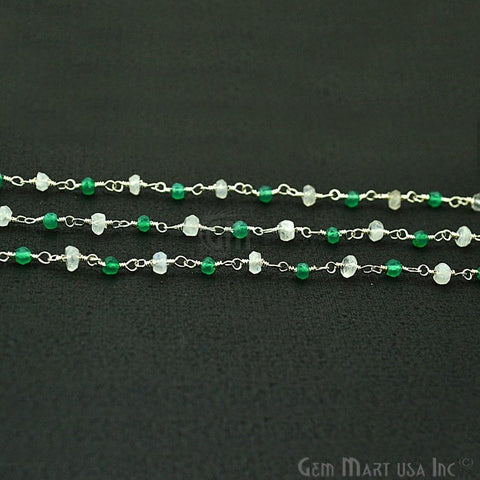 Rainbow With Green Onyx 3-3.5mm Silver Plated Wire Wrapped Beads Rosary Chain - GemMartUSA