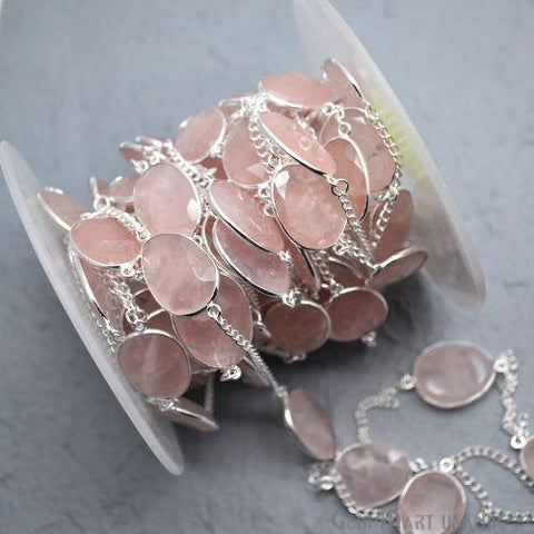 Rose Quartz 15mm Silver Plated Mix Faceted Shapes Bezel Connector Chain