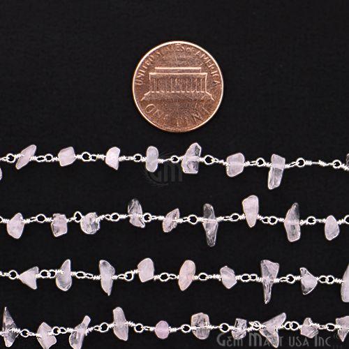 Rose Quartz 4-6mm Nugget Chip Beads Silver Plated Rosary Chain (763973468207)