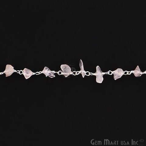 Rose Quartz 4-6mm Nugget Chip Beads Silver Plated Rosary Chain (763973468207)