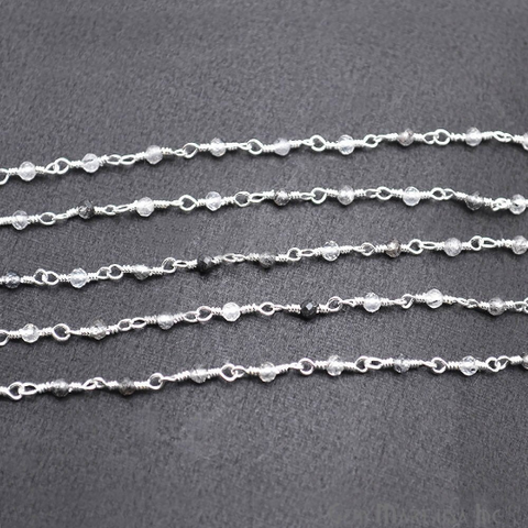Rutilated Beaded Silver Plated Wire Wrapped Rosary Chain