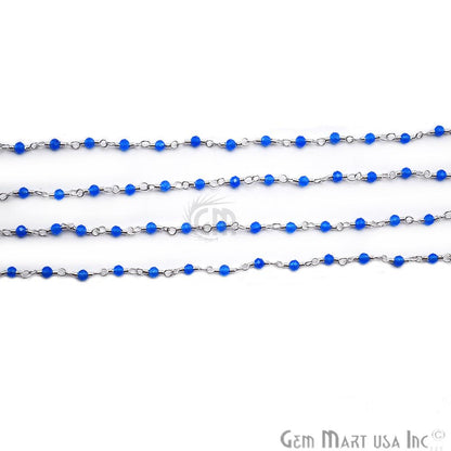 Sky Blue Chalcedony Silver Plated Wire Wrapped Gemstone Beads Rosary Chain (763976220719)