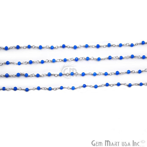 Sky Blue Chalcedony Silver Plated Wire Wrapped Gemstone Beads Rosary Chain (763976220719)