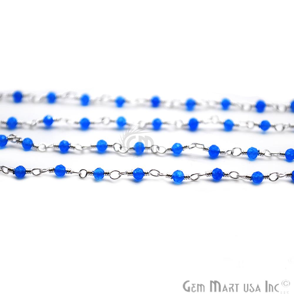 Sky Blue Chalcedony Silver Plated Wire Wrapped Gemstone Beads Rosary Chain (763976220719)