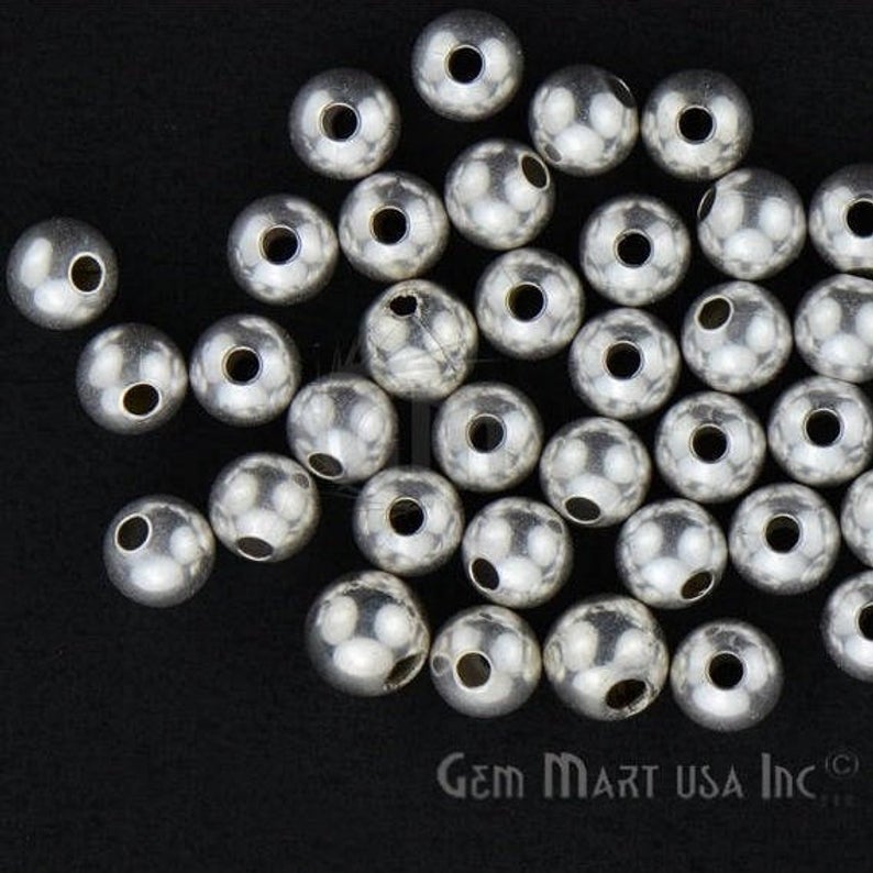 10pc Lot Ball Finding 6mm Silver Plated Round Smooth Round Beads - GemMartUSA