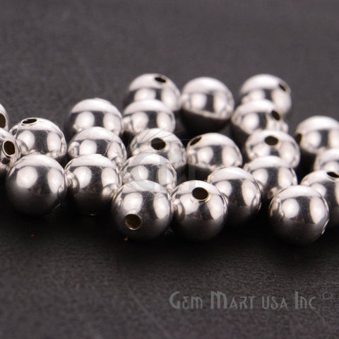 5pc Lot Ball Finding 8mm Silver Plated Round Smooth Round Beads - GemMartUSA