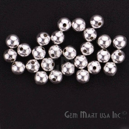 5pc Lot Ball Finding 8mm Silver Plated Round Smooth Round Beads - GemMartUSA