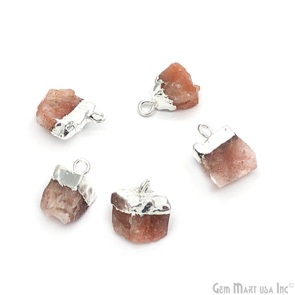 Sunstone Gemstone 15x10mm Organic Silver Edged Single Bail Connector