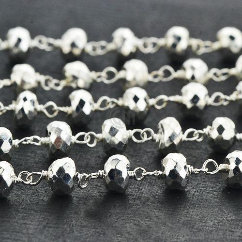 Silver Pyrite Beads Chain, Silver Plated Wire Wrapped Rosary Chain (763980316719)