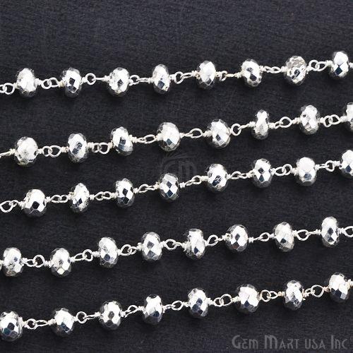 Silver Pyrite Beads Chain, Silver Plated Wire Wrapped Rosary Chain (763980316719)