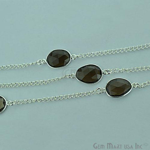 Smoky Topaz 10-15mm Silver Plated Bezel Link Connector Chain