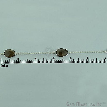 Smoky Topaz 10-15mm Silver Plated Bezel Link Connector Chain