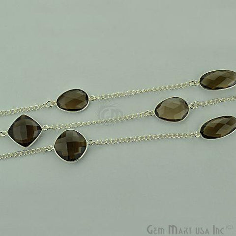 Smoky Topaz 15mm Silver Plated Bezel Link Connector Chain