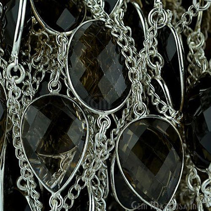 Smoky Topaz 15mm Silver Plated Bezel Link Connector Chain