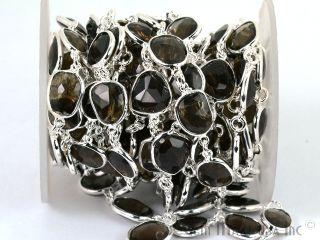 Smoky Topaz 10mm Mix Shapes Silver Bezel Continuous Connector Chain