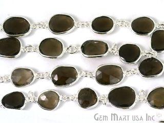 Smoky Topaz 10mm Mix Shapes Silver Bezel Continuous Connector Chain