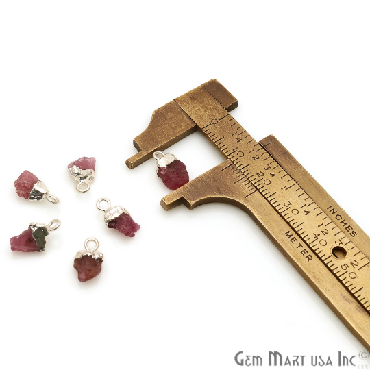 Pink Tourmaline 11x5mm Silver Electroplated Gemstone Connector