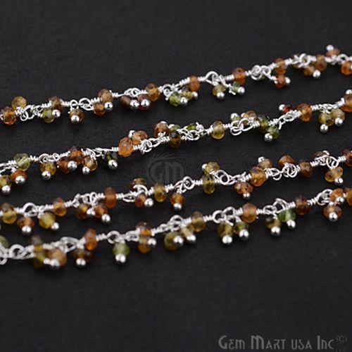 Petrol Tourmaline Faceted Beads Silver Wire Wrapped Cluster Dangle Chain (764241412143)