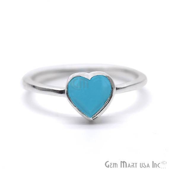 Silver Plated Heart Shape Single Gemstone Solitaire Ring (SP-12009) - GemMartUSA