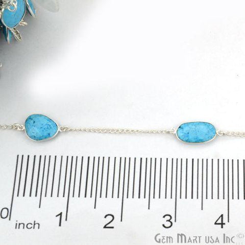 Turquoise 10-15mm Mix Shape Silver Plated Bezel Link Connectors Chain