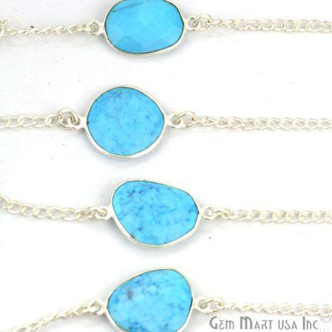 Turquoise 10-15mm Mix Shape Silver Plated Bezel Link Connectors Chain