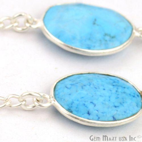 Turquoise 10-15mm Mix Shape Silver Plated Bezel Link Connectors Chain