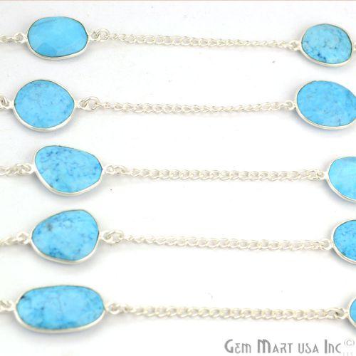 Turquoise 10-15mm Mix Shape Silver Plated Bezel Link Connectors Chain