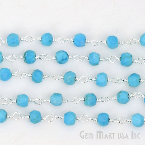 Turquoise 3-3.5mm Sterling Silver Wire Wrapped Rosary Chain